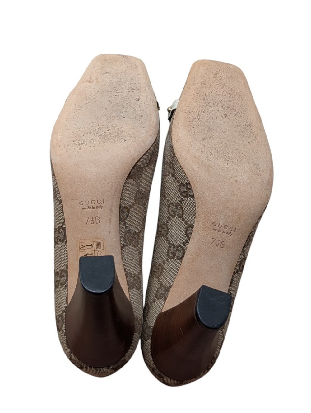 Gucci Monogram Horsebit Bamboo Square Toe Wooden Block Heel Pump Size 7.5 - Picture 10 of 10
